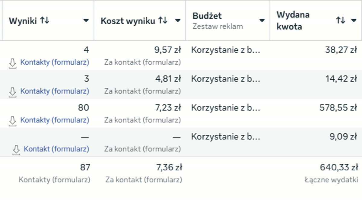 Wyniki kampanii GO-Home, 87 leadów po 7,36 zł